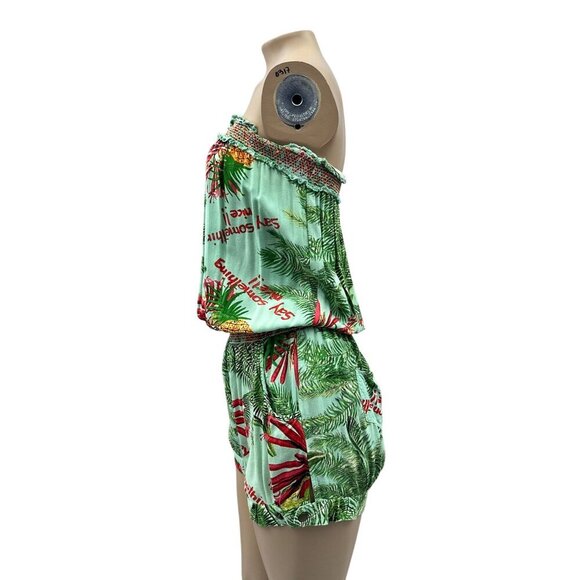Desigual Strapless‎ Tube Boho Tropical Print Romper Pineapples Palm Trees XS - Picture 7 of 13